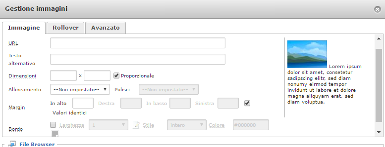 Dialogo gestioni immagini